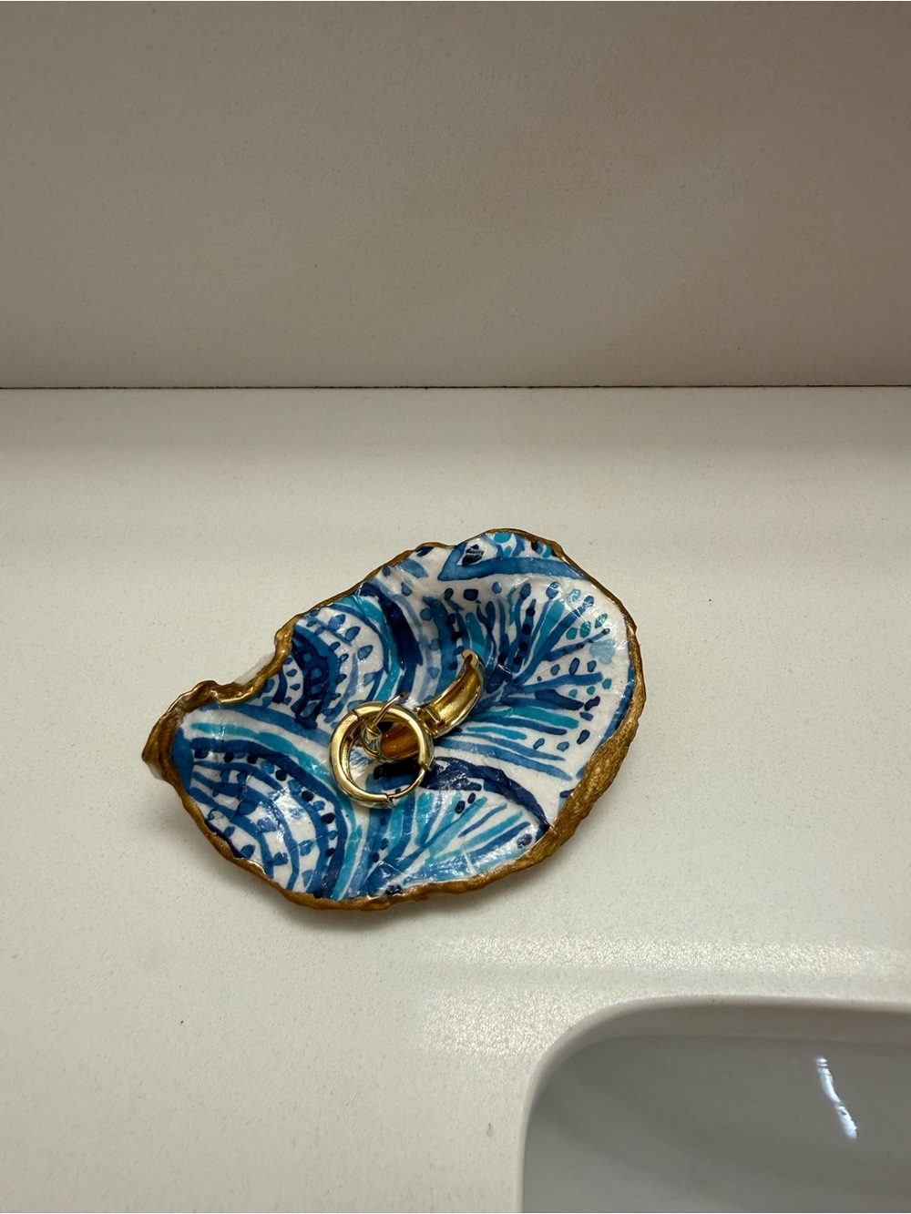 Handmade Oyster Jewlery Dish with Gold Leaf Dipped Edges